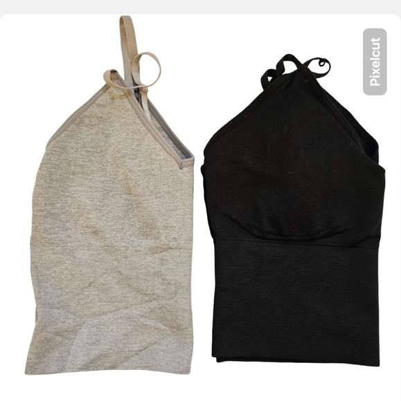 Set of black and nylon elastane blend seamless training sports bra size S US - Picture 1 of 6